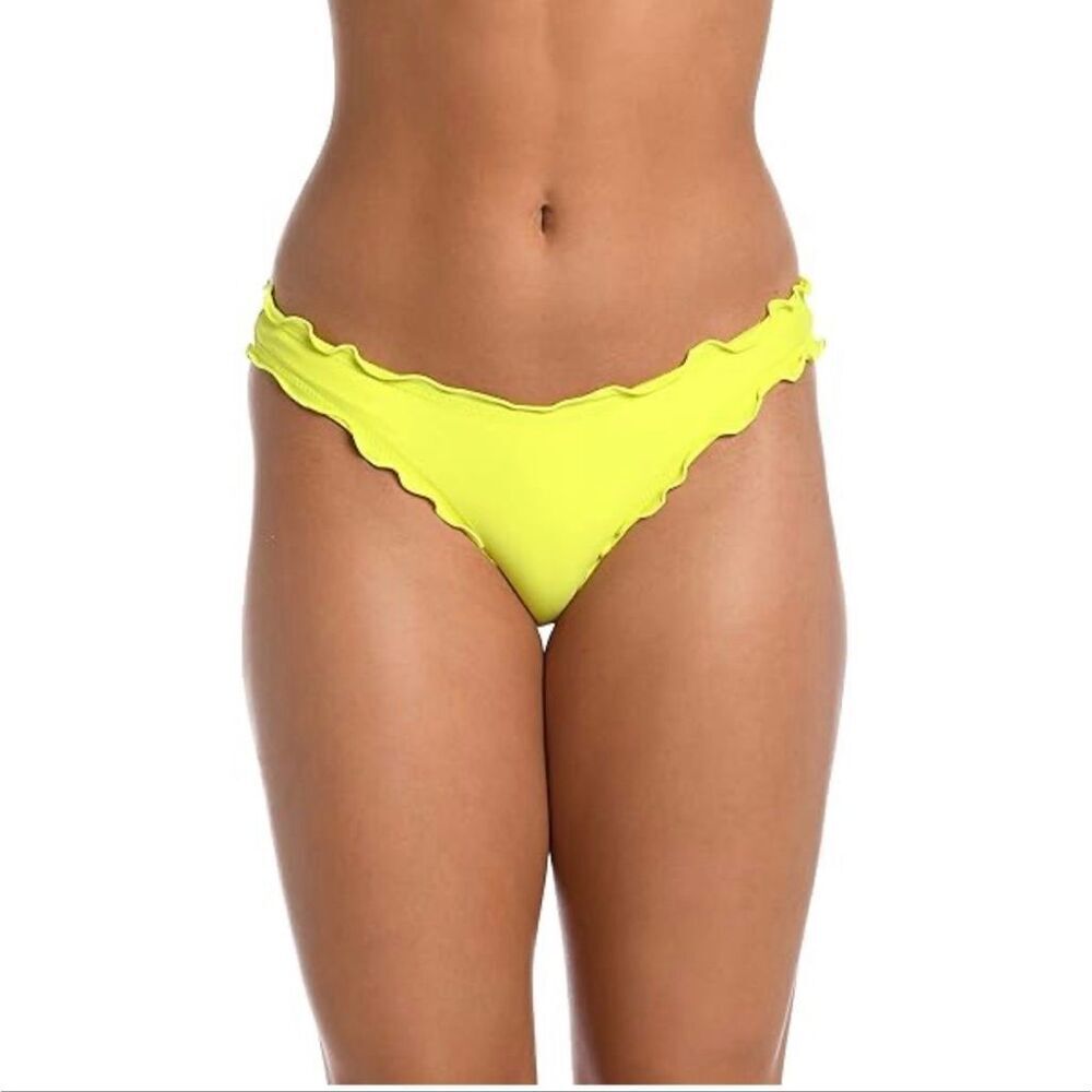 Shade and Shore Neon Ruffle Edge High Leg Cheeky Bikini Bottom Size Large New